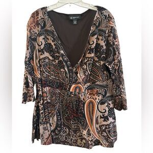 INC International Concepts Women Sequin Pasley Top Brown, Black & Tan